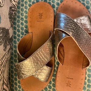 Frye Silver Slides